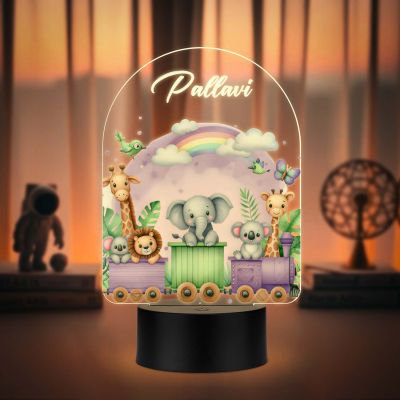 Personalized Safari Animal Train UV Print Night Light Custom Name Kids Nursery Lamp